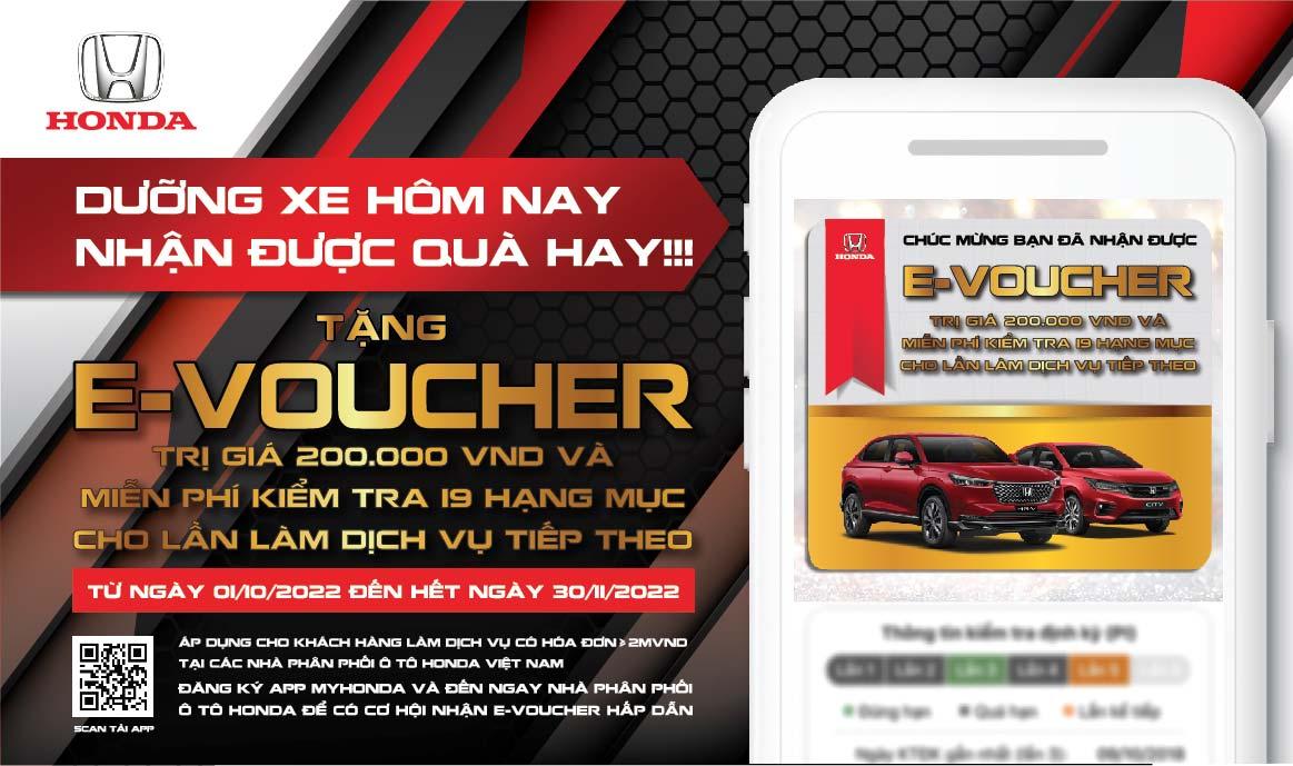 Honda Việt Nam tặng E-voucher trị giá 588,000VNĐ cho khách hàng tại nhà phân phối Ô tô.